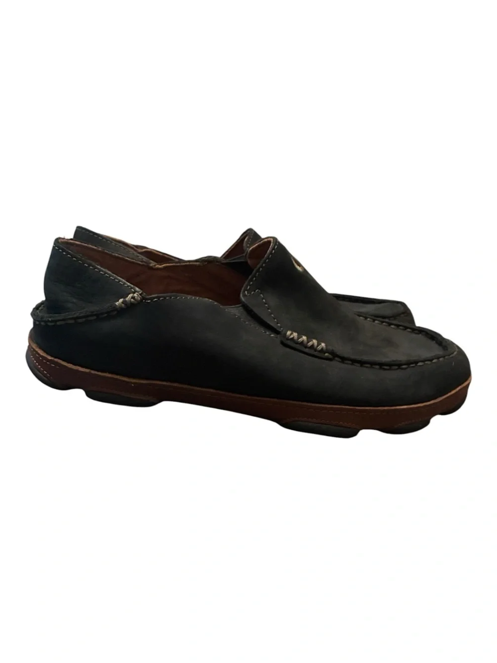 OluKai Moloa Men's Black Leather Slip On Loafers Shoes Size 8 EUC